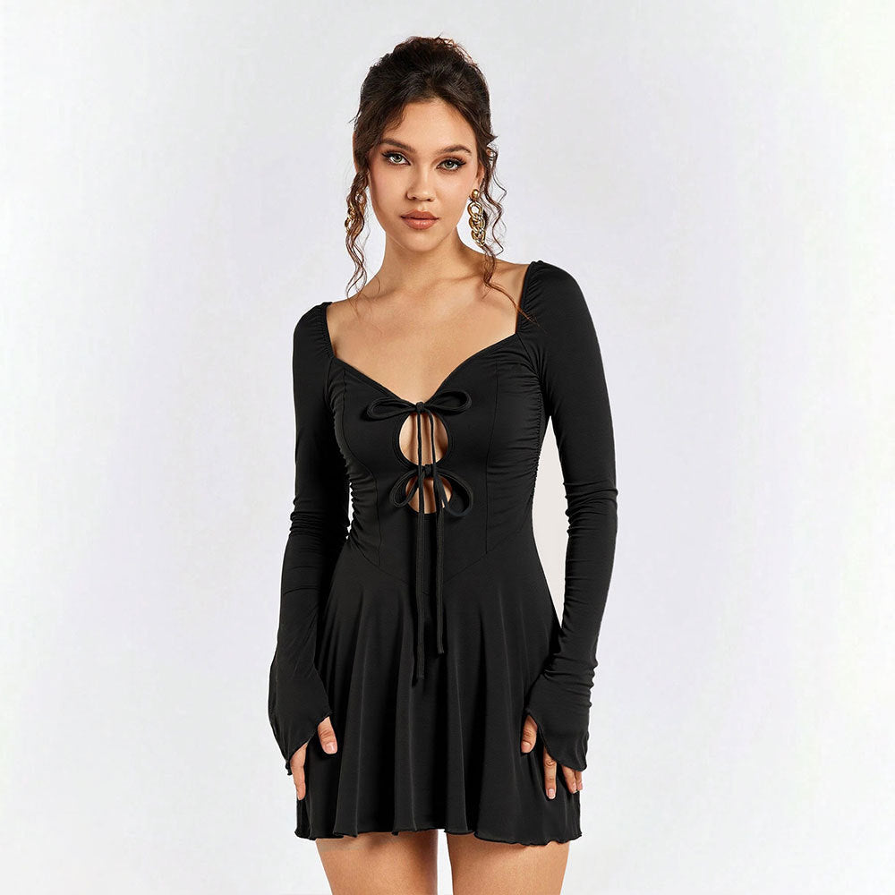 Damen Minikleid mit eleganter Schnürung und schickem V-Ausschnitt Drune