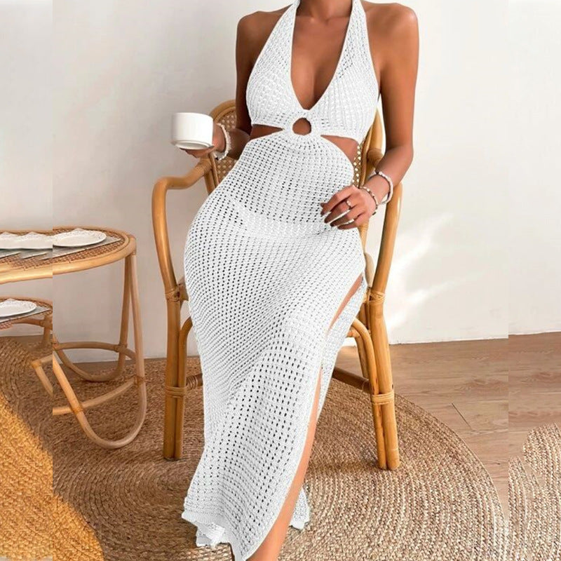 Damen elegantes Häkelkleid mit tiefem Ausschnitt Drune