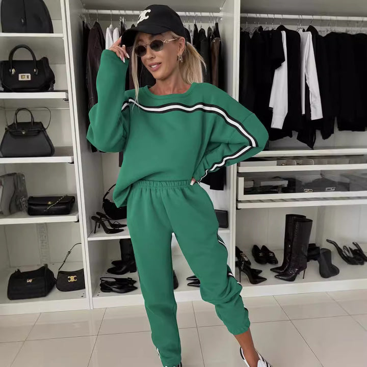 Damen lässiges Sport-Loungewear-Set mit niedrigem Bund und seitlichen Streifen Drune