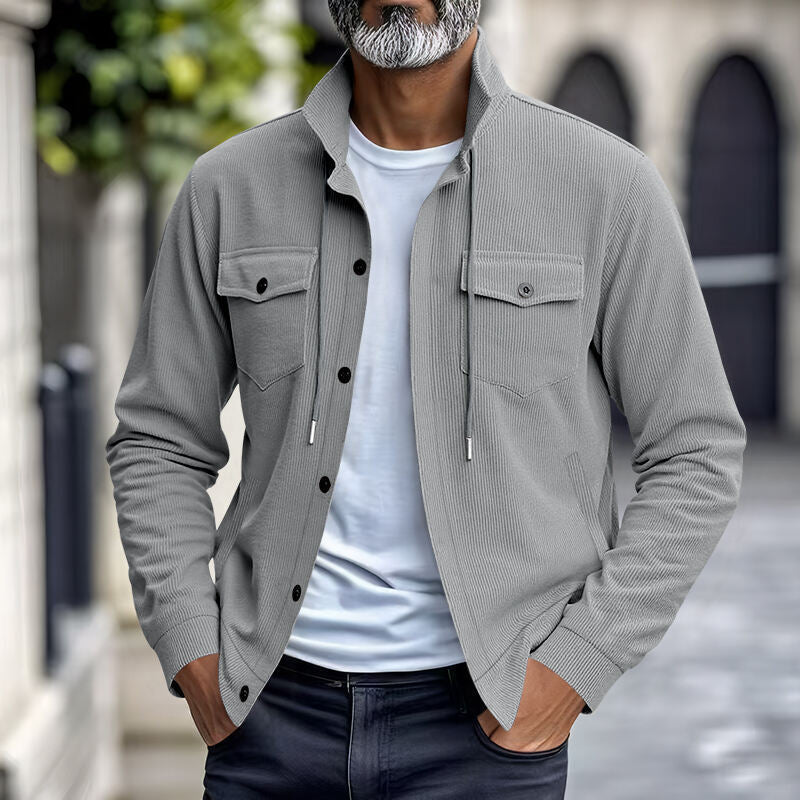 Herren gestreifte Utility-Jacke mit hochschließendem Kragen Drune