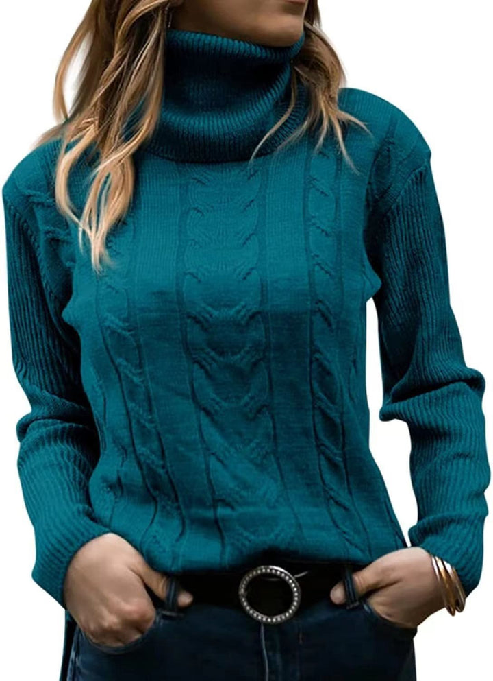Damen Strickpullover mit hohem Kragen und strukturiertem Zopfmuster Drune