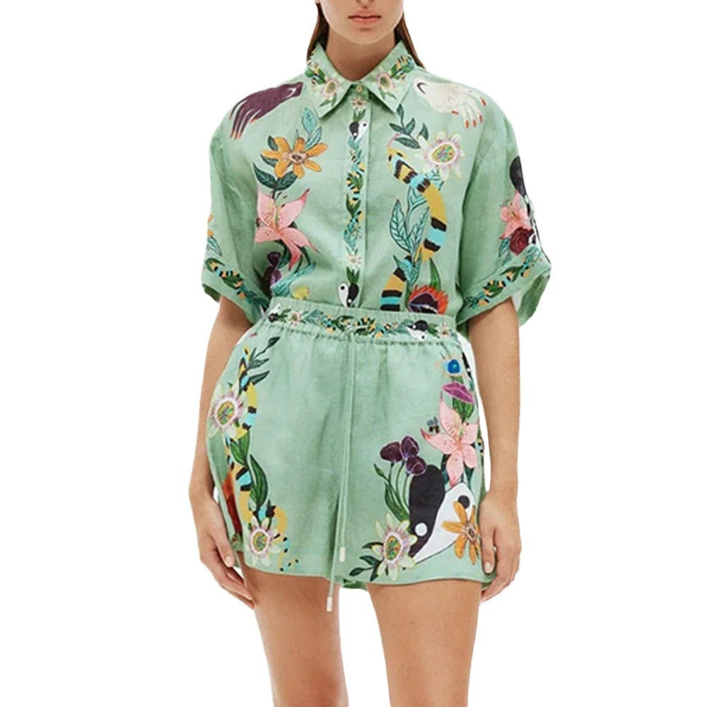 Drune | Sommer Druck Shirt Shorts Locker Casual Zweiteiliges Set