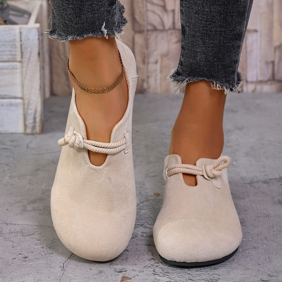 Damen nan bequeme flache Slipper aus weicher Mikrofaser mit dekorativer Schleife Drune