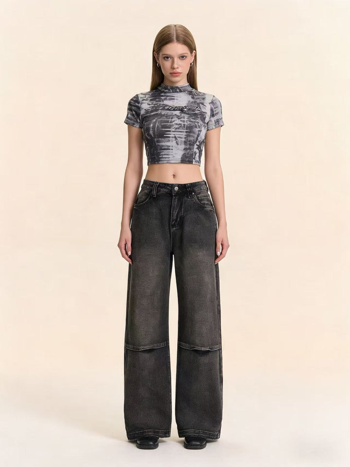 Damen Schlagjeans mit weitem Bein und modischen Waschungseffekten Drune