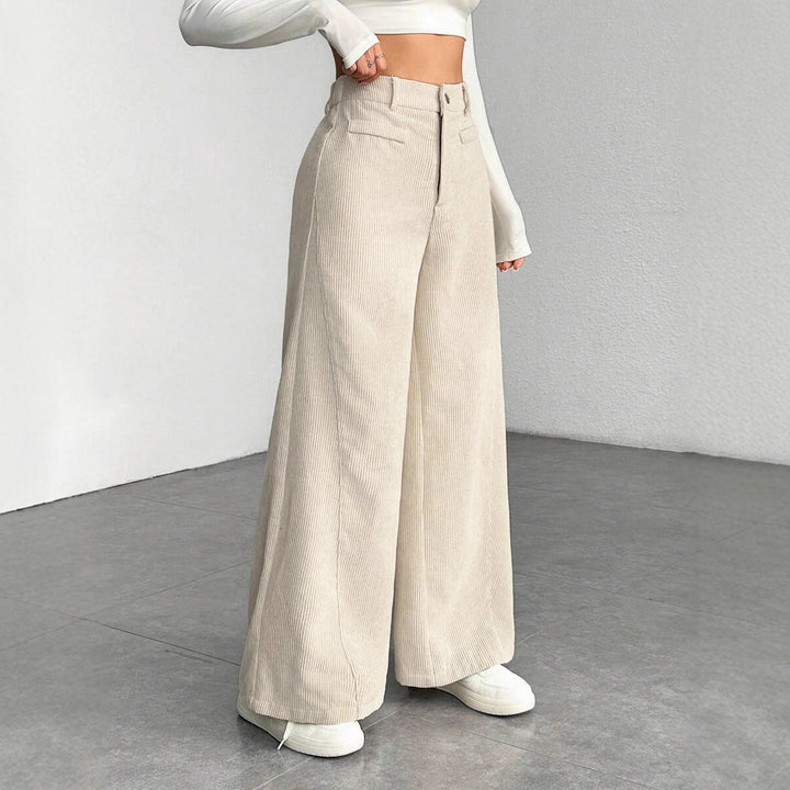 Damen weite Faltenhose mit hohem Bund Drune