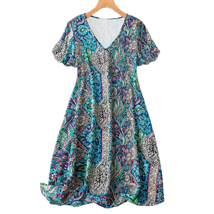Damen Maxikleid mit V-Ausschnitt und buntem Paisleymuster Drune