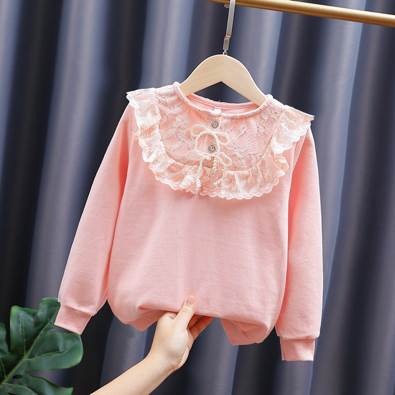 Mädchen Sweatshirt mit romantischem Spitzenkragen Drune