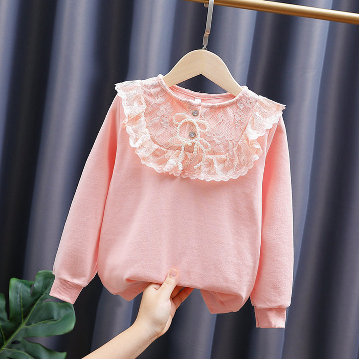Mädchen Sweatshirt mit romantischem Spitzenkragen Drune