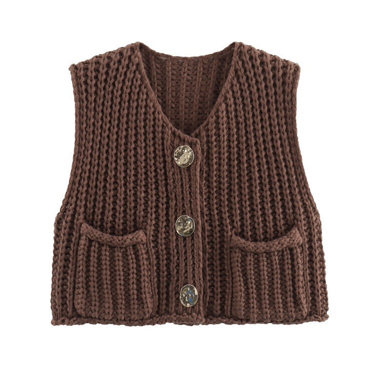 Damen Strickweste mit dekorativem Knopfverschluss Drune
