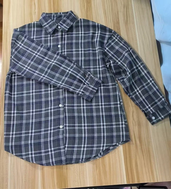 Damen Karobluse aus bequemer Baumwolle mit Button-Down-Kragen und langem Arm Drune