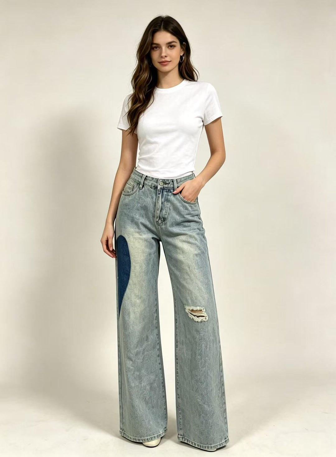 Damen weit geschnittene Denim-Jeans mit einzigartigen Farbakzenten Drune