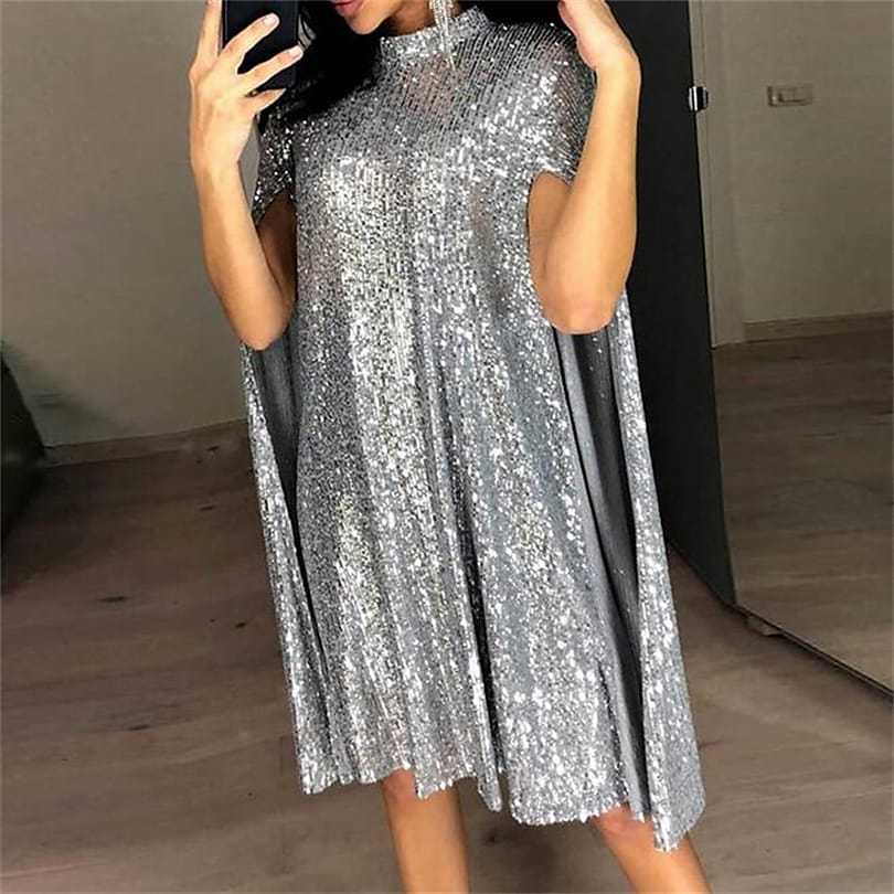 Damen elegantes glitzerndes Abendkleid mit weitem Schnitt und schimmerndem Look Drune