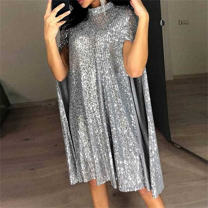 Damen Glamouröses Paillettenkleid mit Cape-Ärmeln Drune