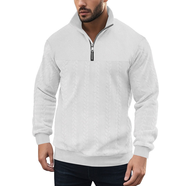 Herren Strickpullover mit halbem Reißverschluss und strukturierter Oberfläche Drune