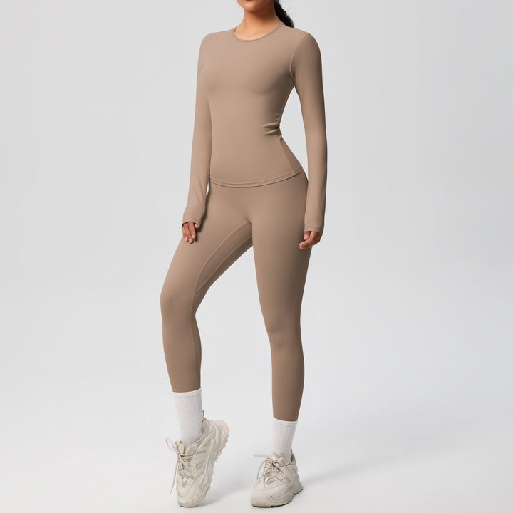 Damen Figurformendes Langarm-Top und Hochbundige Leggings Set Drune