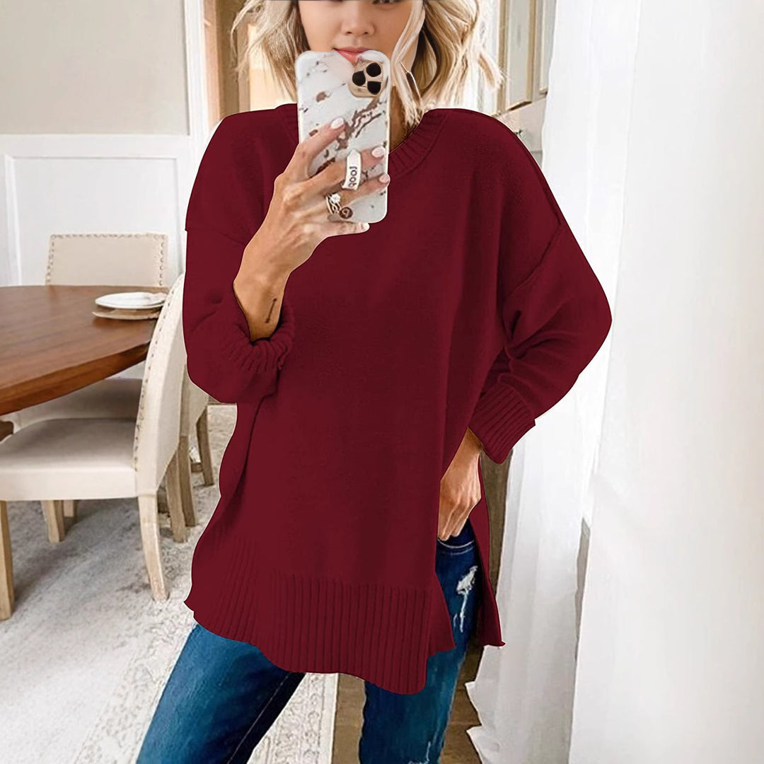 Damen lässiger Pullover mit asymmetrischem Saum und strukturiertem Rippdesign Drune