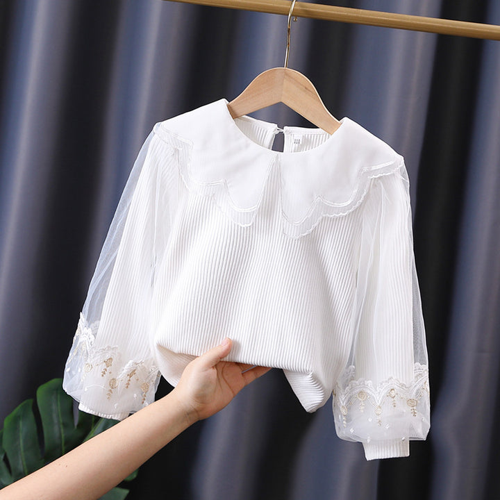 Mädchen Bluse mit romantischen Tüllärmeln und floralem Spitzenbesatz Drune