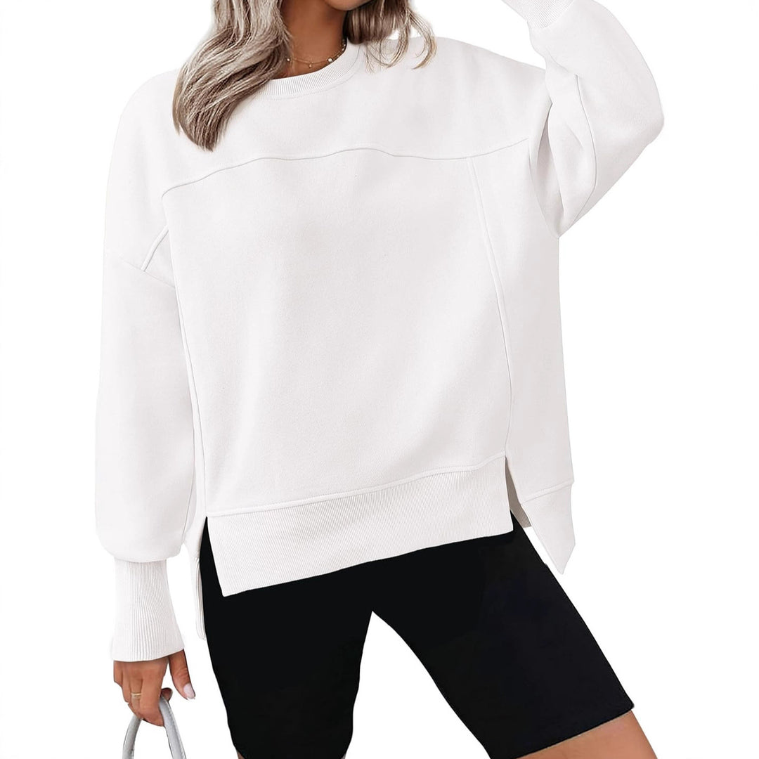 Damen lässiger Oversized Pullover mit modischen Seitenschlitzen und sanfter Textur Drune