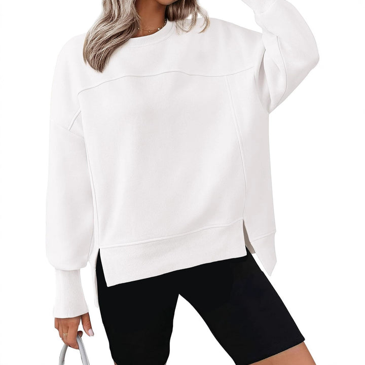 Damen lässiger Oversized Pullover mit modischen Seitenschlitzen und sanfter Textur Drune