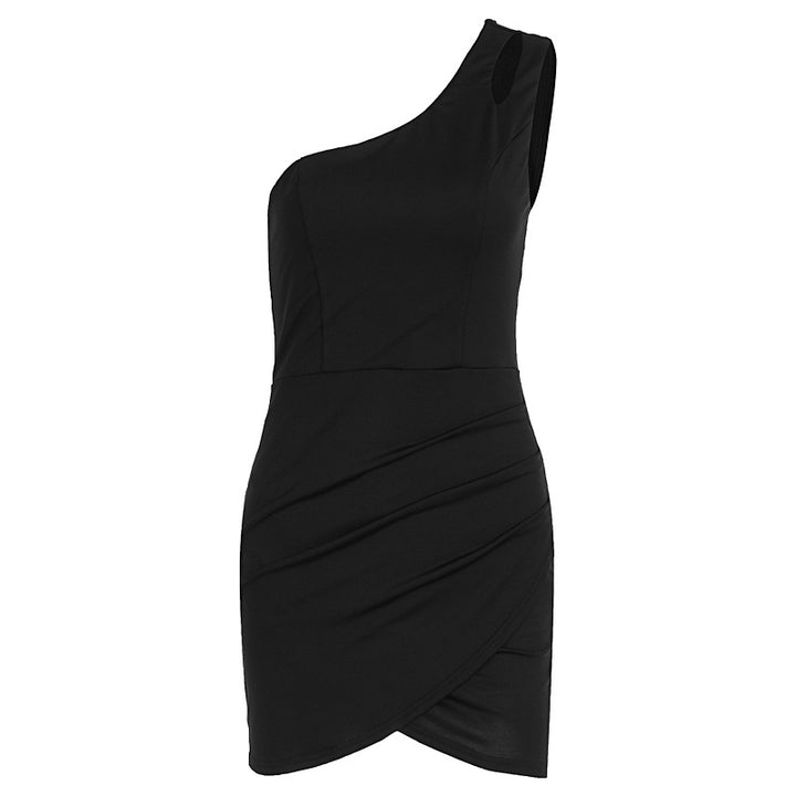 Damen Einseitig Schulterfreies Minikleid mit Raffung und Figurformendem Schnitt Drune