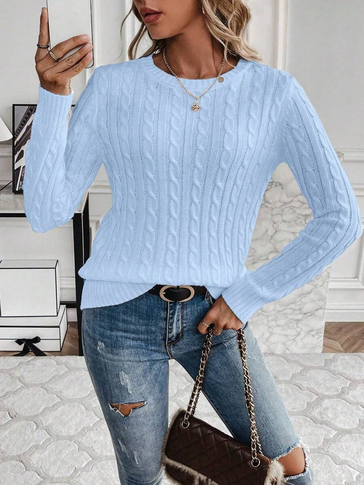 Damen Grobstrickpullover mit modernen Zopfmustern und Rundhalsausschnitt Drune
