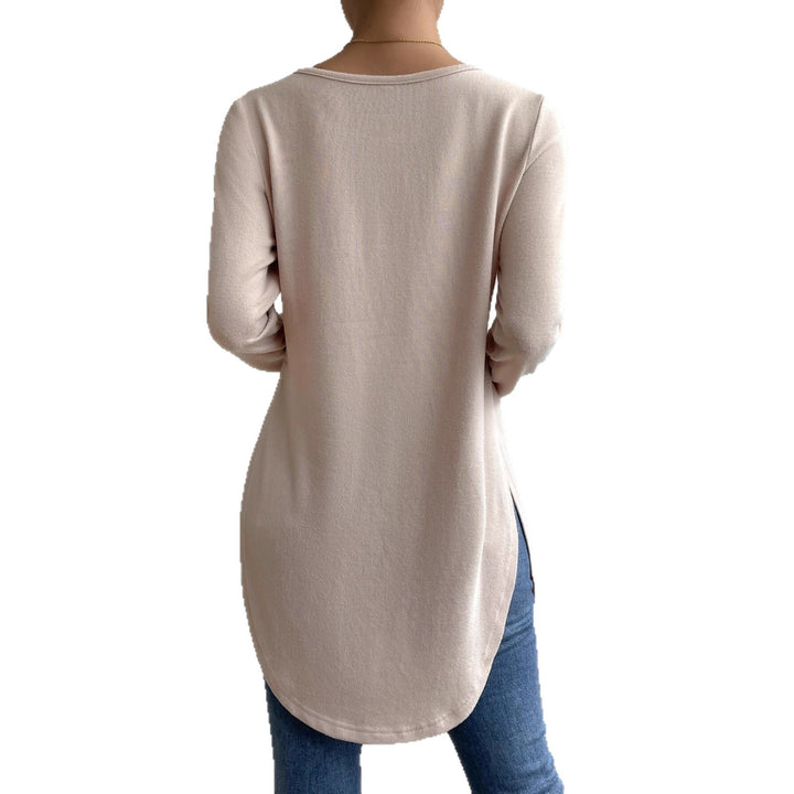 Damen lässiges Longsleeve-T-Shirt mit asymmetrischem Saum und bequemem Rundhalsausschnitt Drune