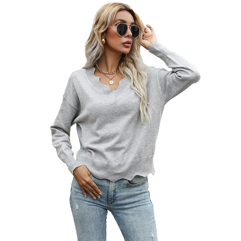 Damen lässiger Pullover mit asymmetrischem V-Ausschnitt und weichem Stoff Drune