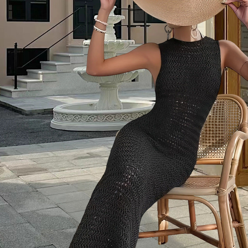 Damen Langes Häkelkleid mit modernem Schnitt und verführerischem Rückenausschnitt Drune