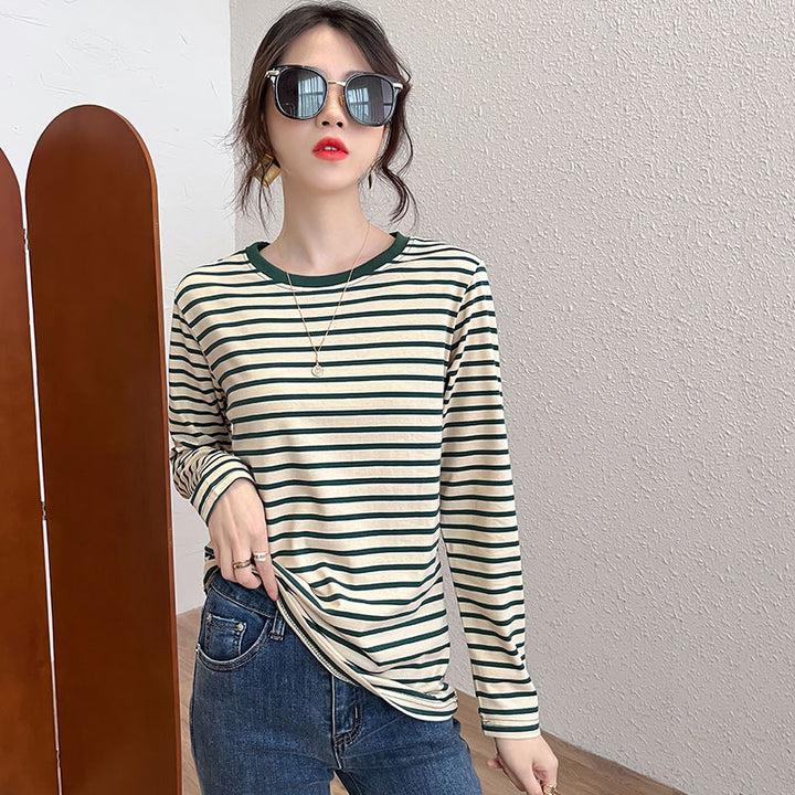 Damen gestreiftes Longsleeve-Shirt mit rundem Halsausschnitt Drune