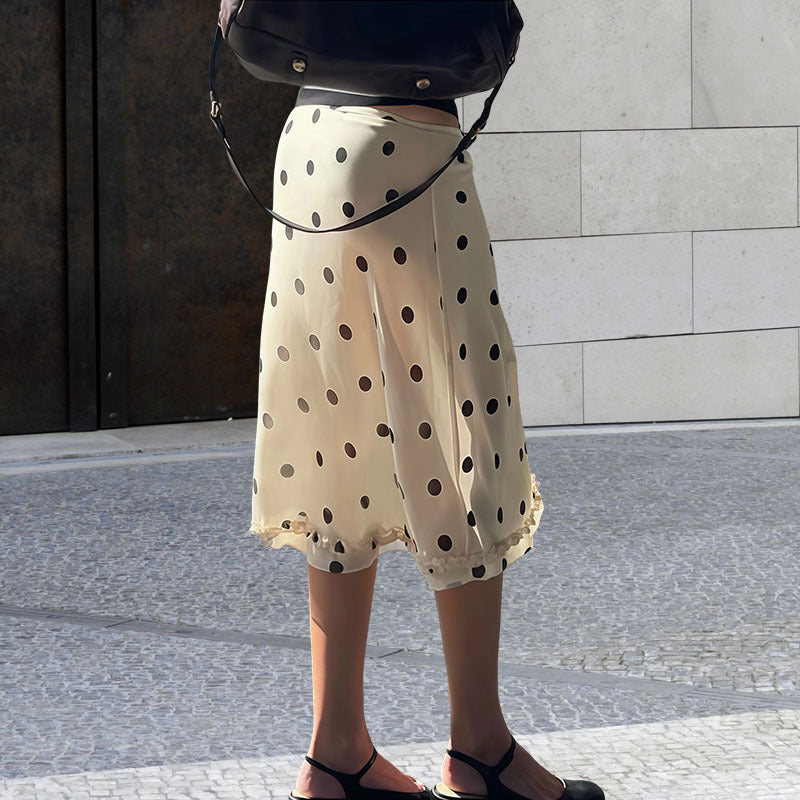 Damen Midirock mit Polka-Dots und elastischem Bund Drune