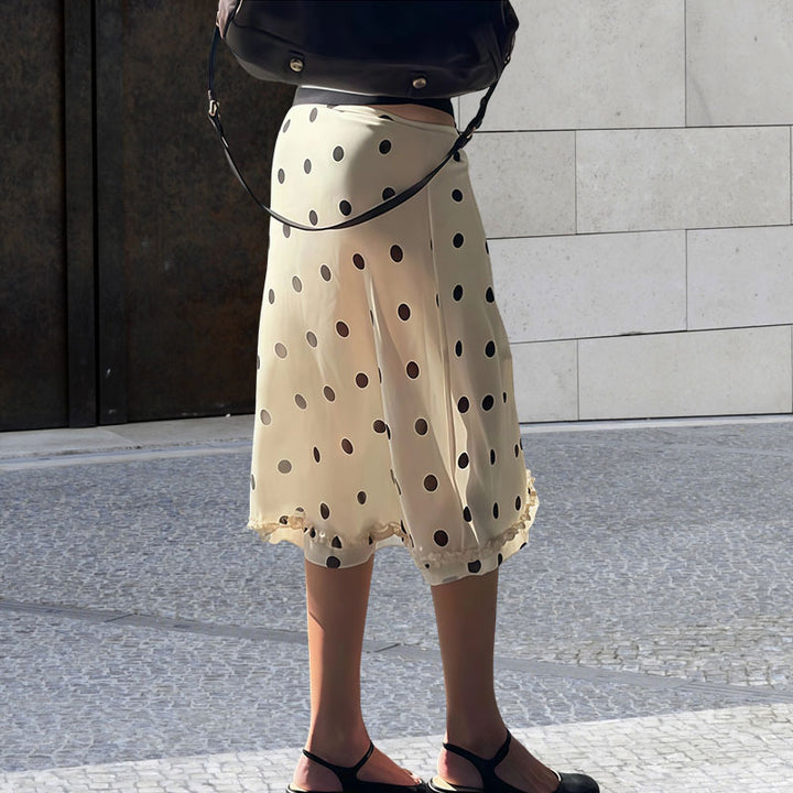 Damen Midirock mit Polka-Dots und elastischem Bund Drune