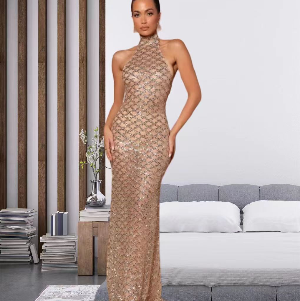 Damen Elegantes Abendkleid im Bodycon-Stil mit schimmerndem Paillettenbesatz Drune