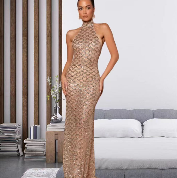 Damen Elegantes Abendkleid im Bodycon-Stil mit schimmerndem Paillettenbesatz Drune