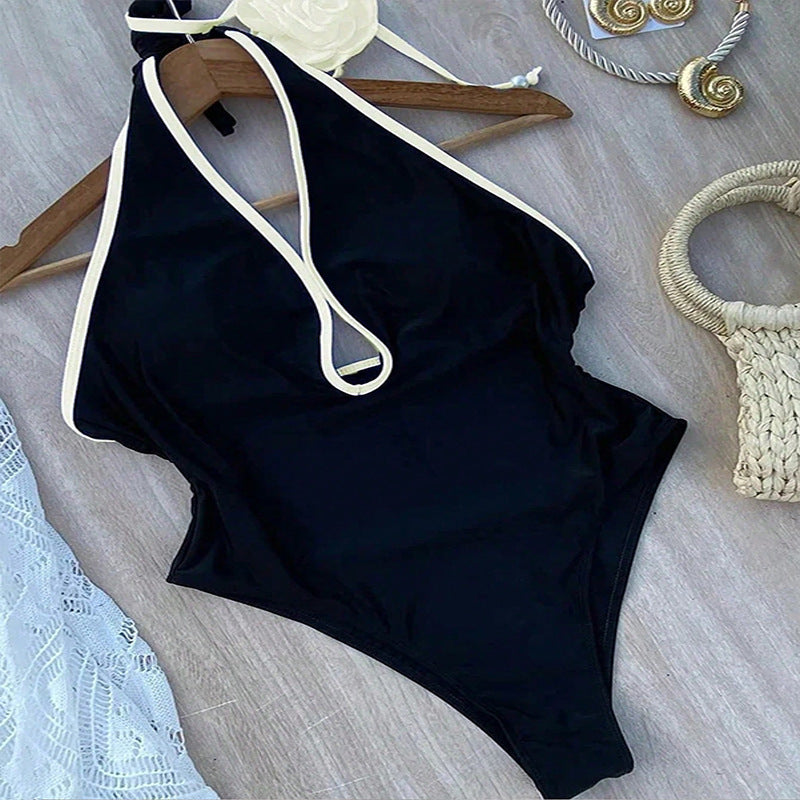 Damen Eleganter Badeanzug mit Blumenapplikation Drune