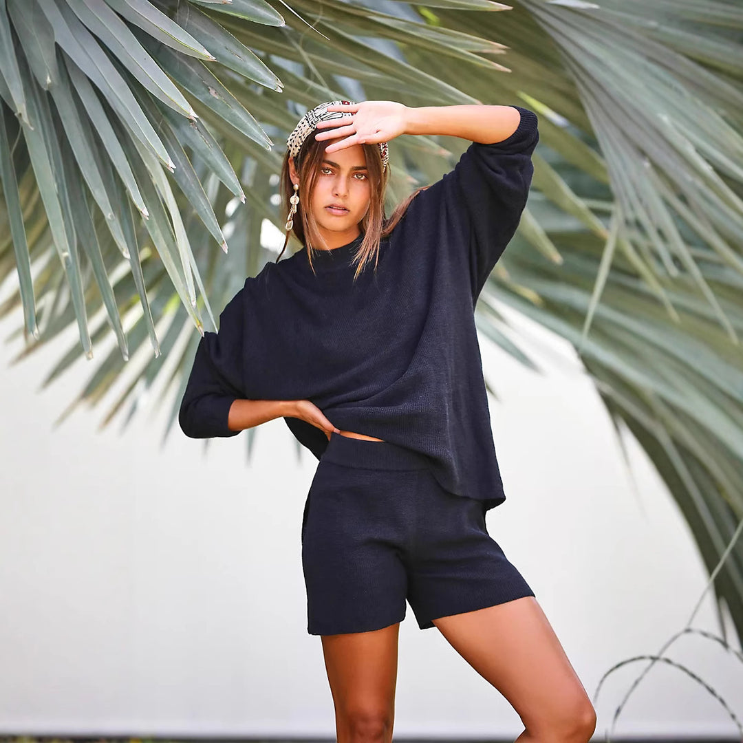 Damen modisches lässiges Strickkleid mit kragenähnlichem Oberteil Drune