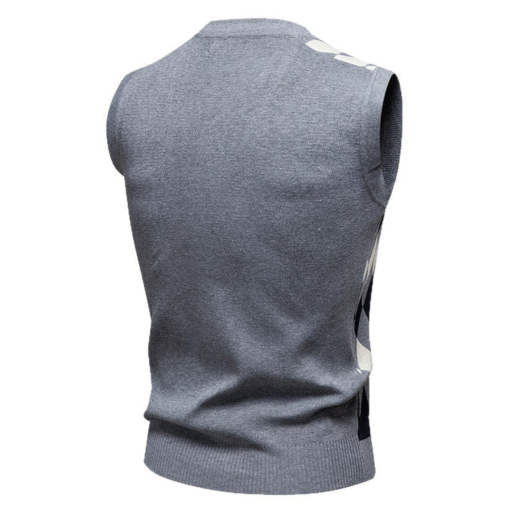 Herren ärmellose Strickweste mit Rauten-Muster Drune