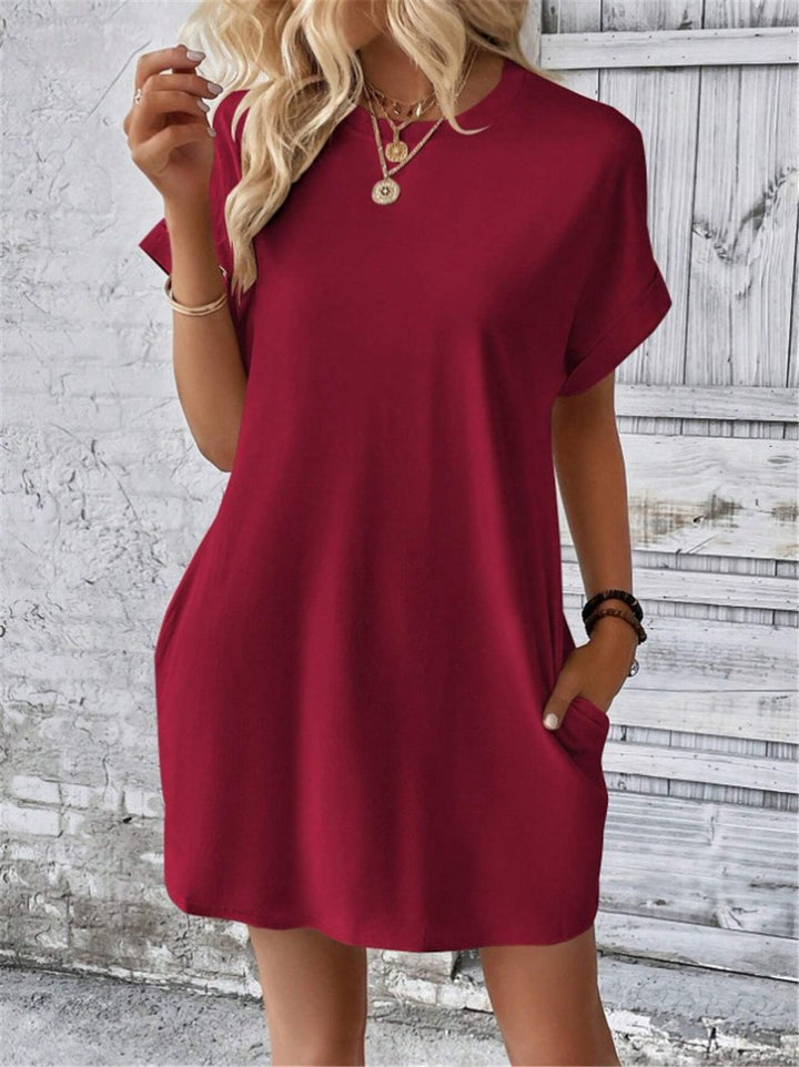 Damen lässiges Kurzarm-Dress mit Seitentaschen Drune