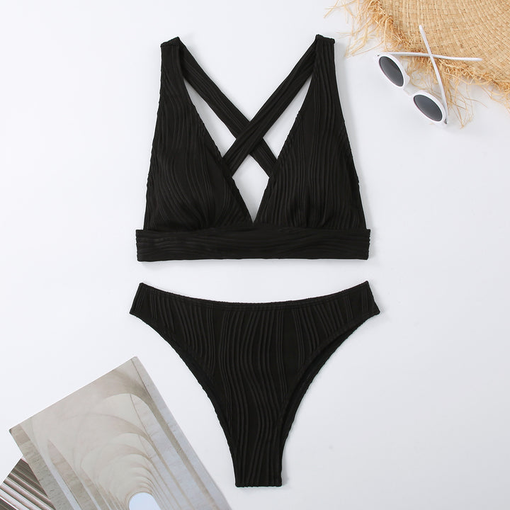 Damen Gestreifter Bikini mit raffiniertem Kreuz-Design Drune