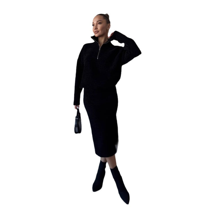 Damen Modischer Strickpullover mit kurzem Reißverschluss Drune