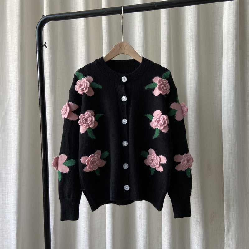 Damen Strickjacke mit floralem Motiv Drune