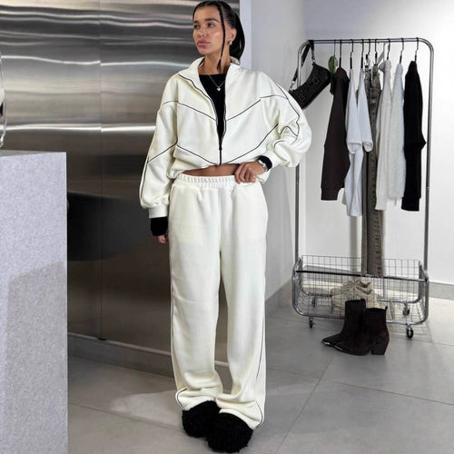 Damen sportliches Oversized-Set mit hohem Kragen und elastischen Bündchen Drune