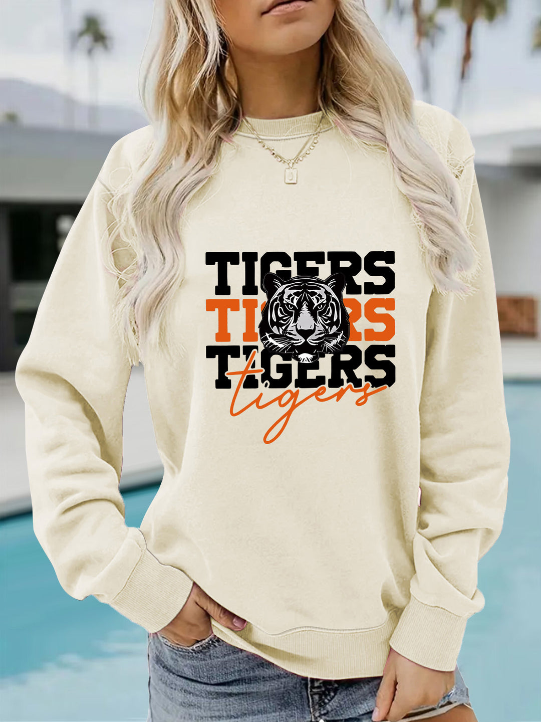Damen Sweatshirt mit animalistischem Tiger-Design und lässigem Schnitt Drune