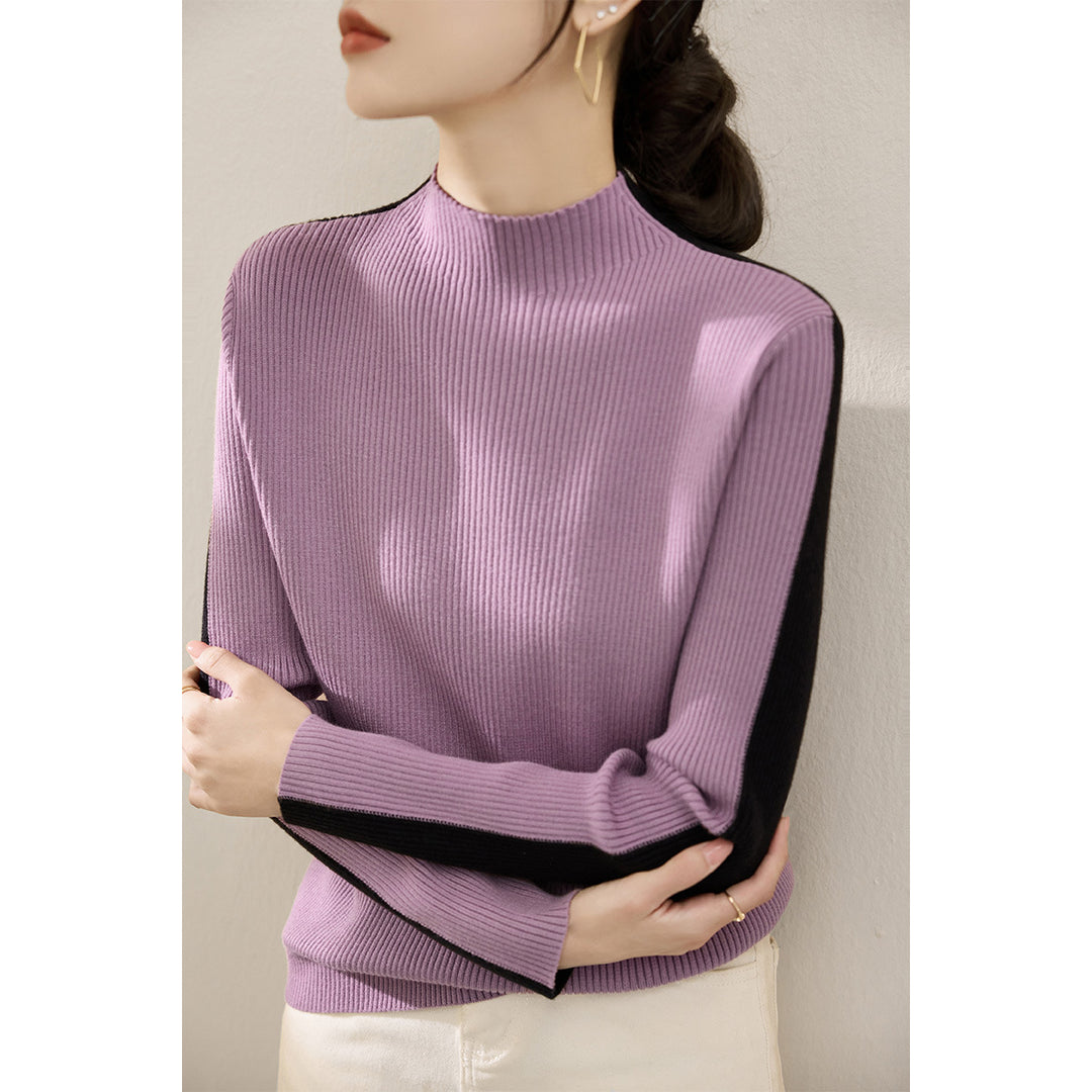 Damen modischer Rollkragenpullover mit strukturiertem Rippdesign und kontrastierenden Ärmeln Drune