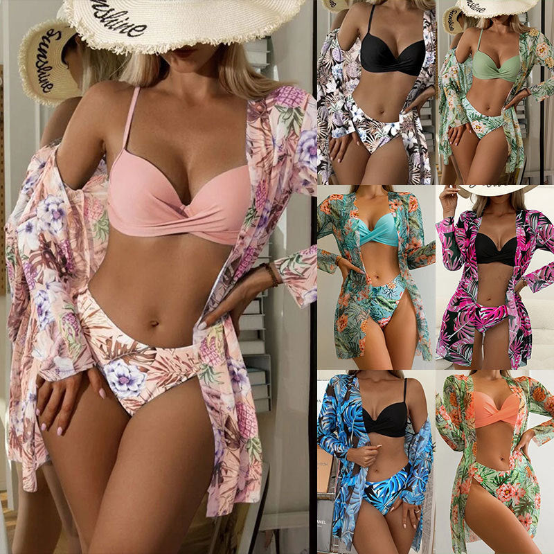 Damen Zweiteiliges Bikini-Set mit floralem Wickelüberwurf Drune