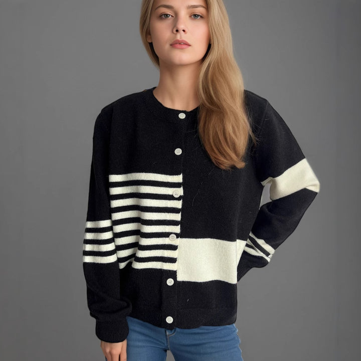 Damen Strickjacke mit modernen Streifenmustern und Knopfverschluss Drune