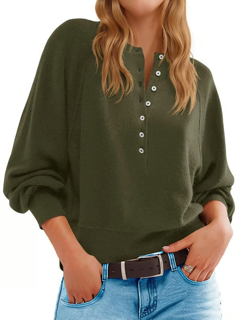 Damen lässiger Pullover mit Knopfleiste und weitem Schnitt Drune