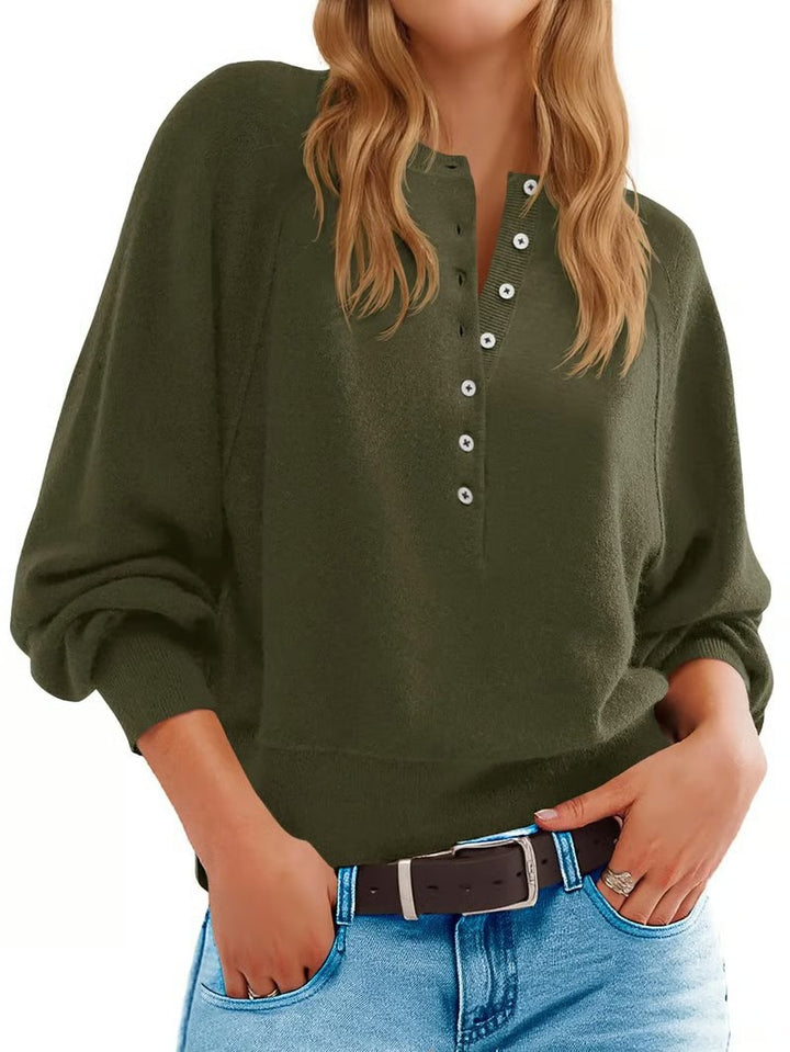 Damen lässiger Pullover mit Knopfleiste und weitem Schnitt Drune