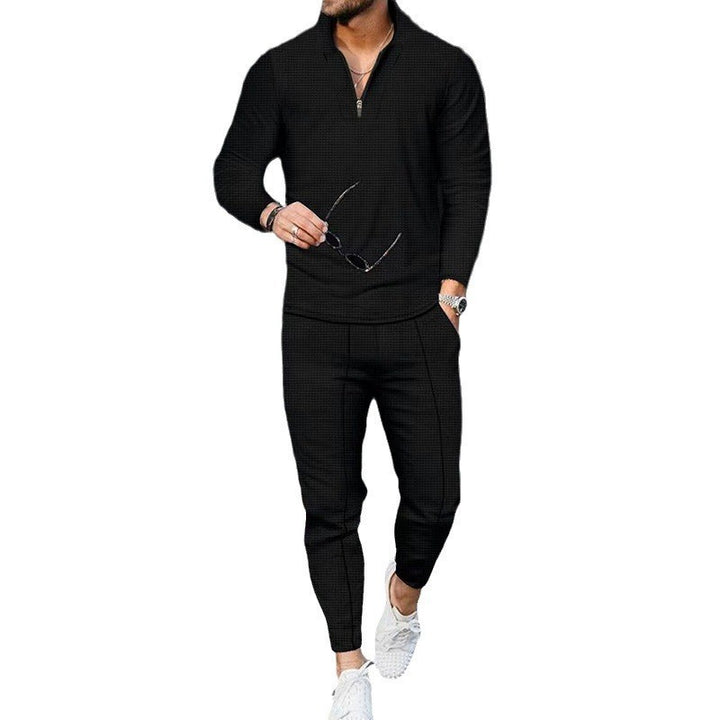 Herren nan modernes Freizeit-Set Halbzip-Henleypullover mit Raglanärmeln und tapered Bügelfalten-Jogginghose Drune