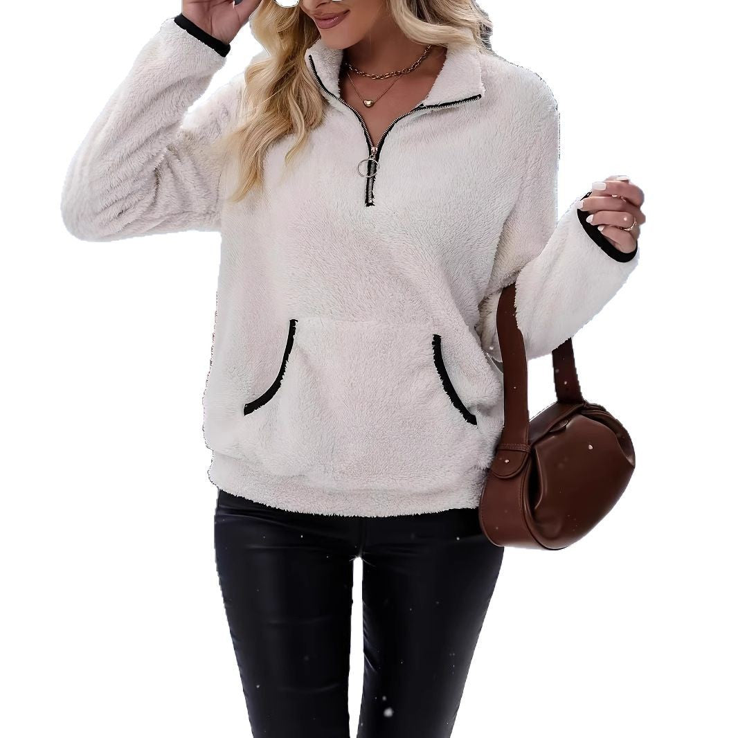 Damen Fleece-Pullover mit praktischem halbem Reißverschluss und Kängurutasche Drune