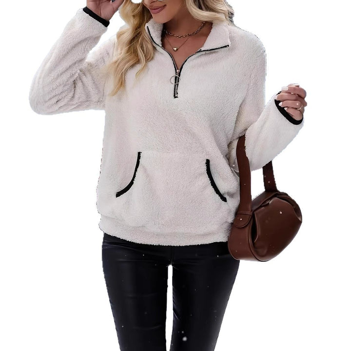 Damen Fleece-Pullover mit praktischem halbem Reißverschluss und Kängurutasche Drune